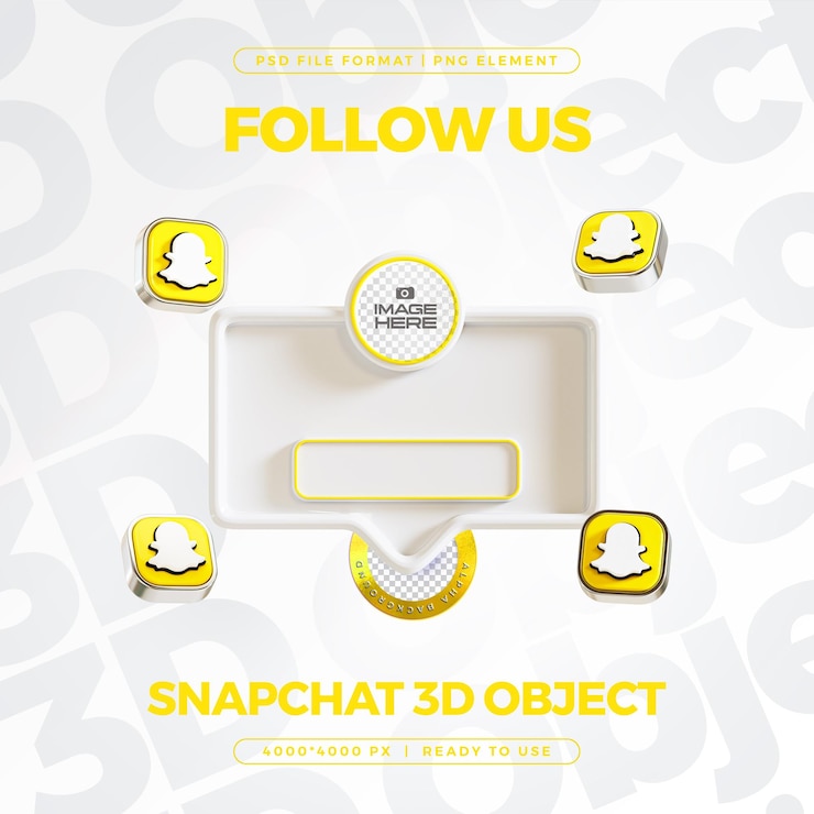 Kostenlose PSD snapchat folgen sie uns banner element icon isolierte 3d-render