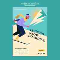Kostenlose PSD snowboard poster oder flyer designvorlage