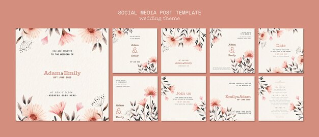 Social Media Beitragsvorlage für Hochzeit