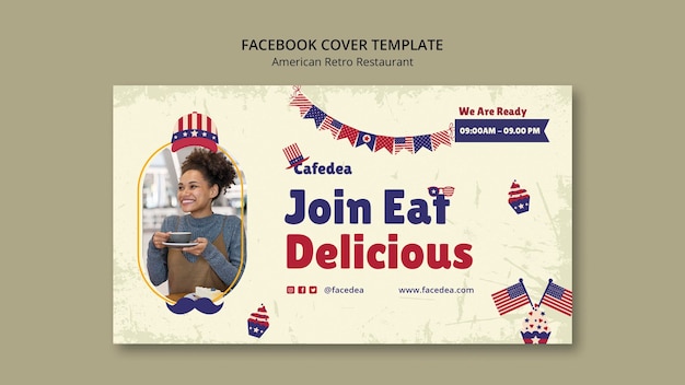 Kostenlose PSD social-media-cover-vorlage für amerikanisches retro-restaurant