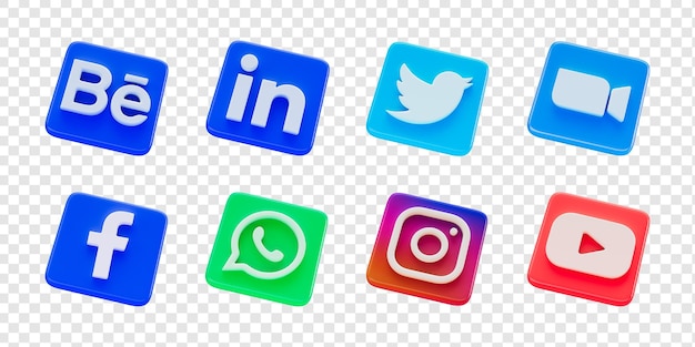 Kostenlose PSD social-media-logo-symbole setzen isolierte 3d-renderdarstellung