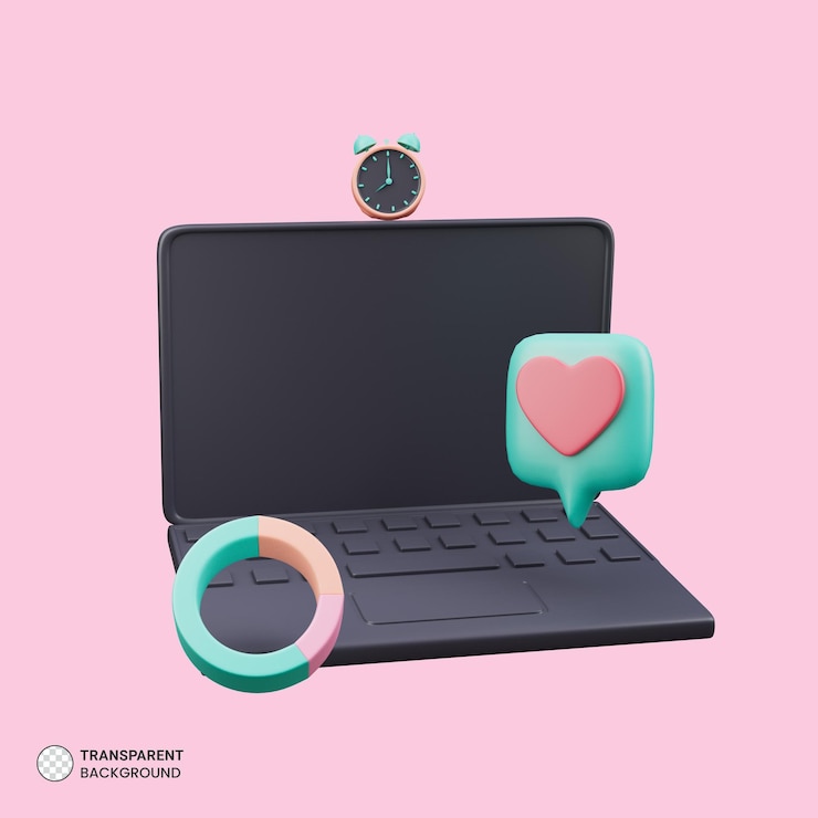 Kostenlose PSD social media mit laptop wie button media payer auf hintergrundillustration