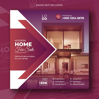 Social-media-post und quadratisches flyer-vorlagendesign für das immobiliengeschäft
