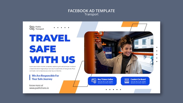 Kostenlose PSD social-media-promo-vorlage für den öffentlichen busverkehr mit geometrischen formen