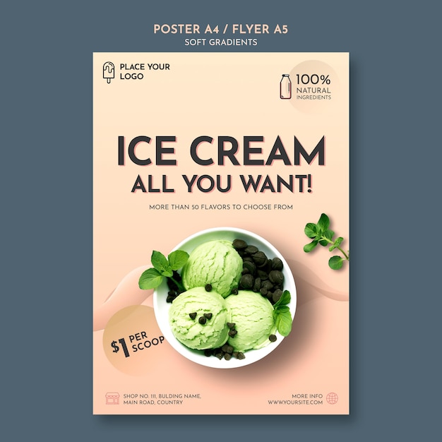 Kostenlose PSD soft gradient eiscreme flyer