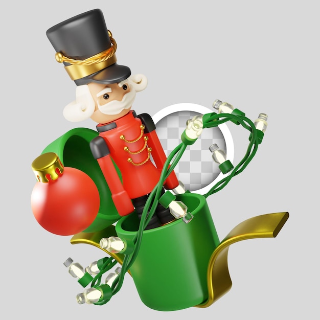 Kostenlose PSD soldat mit weihnachtsbaum im topf 3d-illustration