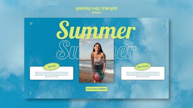 Sommer-landing-page-vorlage mit menschen am strand