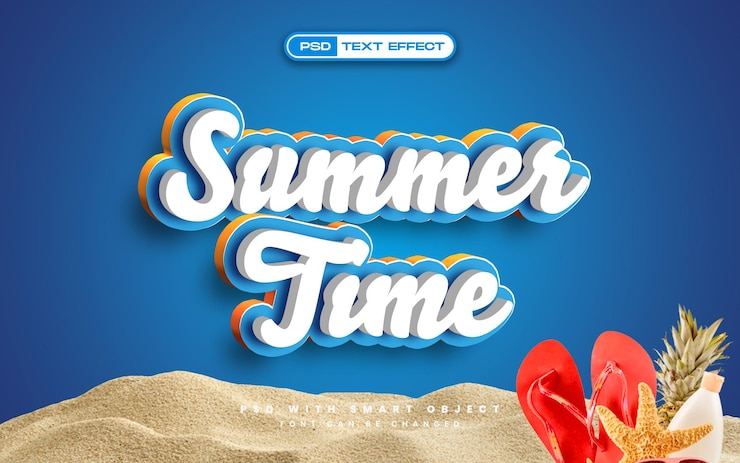 Kostenlose PSD sommerzeit-texteffekt mit sommerhintergrund