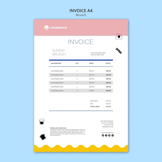 Kostenlose PSD sonntag brunch restaurant rechnung