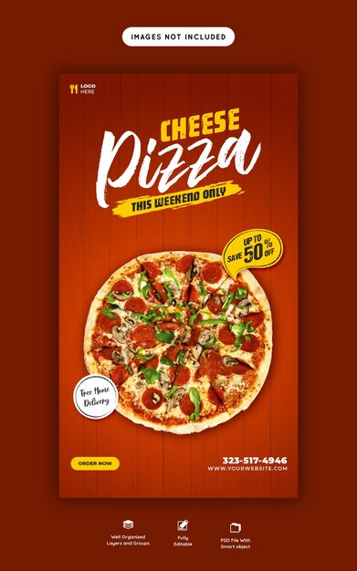 Speisekarte und Käse-Pizza-Story-Vorlage