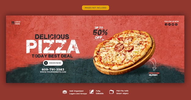 Speisekarte und köstliche pizza facebook cover banner vorlage