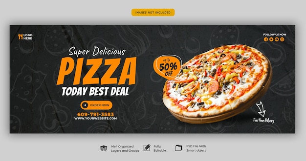 Speisekarte und köstliche pizza facebook cover banner vorlage