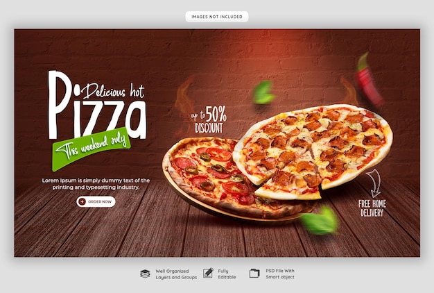Kostenlose PSD speisekarte und köstliche pizza social media banner vorlage