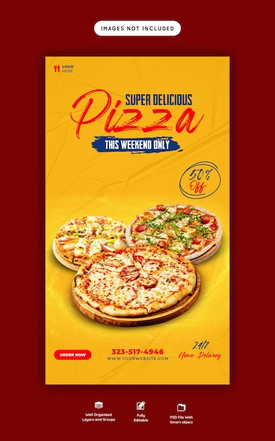 Speisekarte und leckere pizza-instagram- und facebook-story-vorlage
