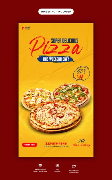 Speisekarte und leckere Pizza-Instagram- und Facebook-Story-Vorlage
