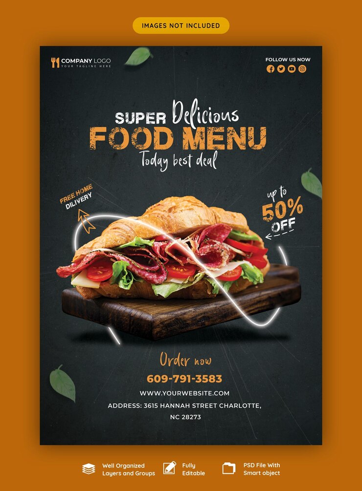 Kostenlose PSD speisekarte und restaurant flyer vorlage