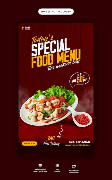 Speisekarte und Restaurant Instagram und Facebook-Story-Vorlage