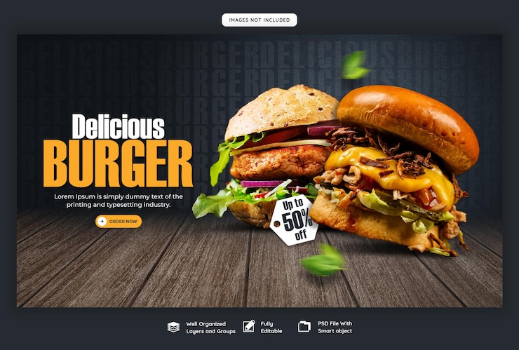 Kostenlose PSD speisekarte und restaurant-web-banner-vorlage