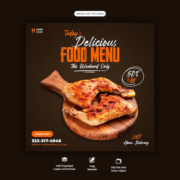 Speisenkarte und restaurant-social-media-banner-vorlage