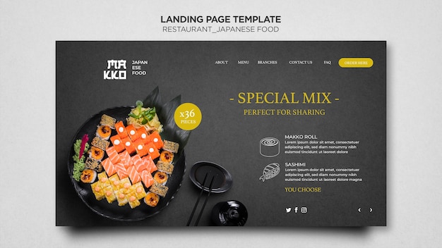 Spezielle Mischung Sushi Restaurant Landing Page Vorlage