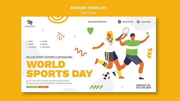 Sport horizontale Banner-Vorlage mit Menschen, die Sport treiben