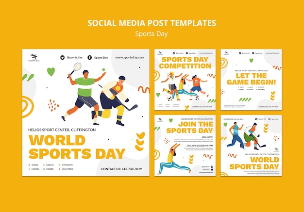 Kostenlose PSD sport-instagram-posts-sammlung mit menschen, die sport treiben