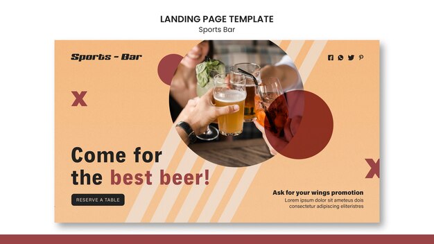 Sportbar für Fans und Freizeit-Landing-Page-Vorlage