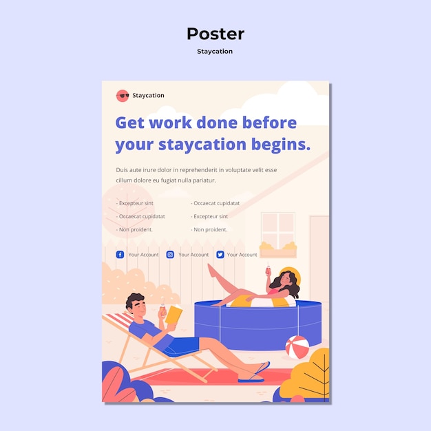 Kostenlose PSD staycation konzept poster stil