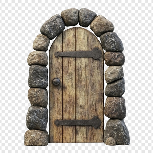 Steinbogen-Holztür, rustikaler Eingang, Fantasy-Spiel
