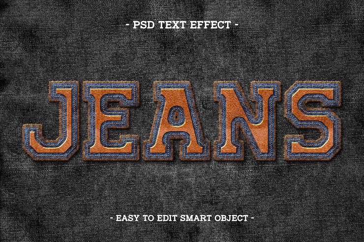 Kostenlose PSD stickbroderie jeans text-effekt