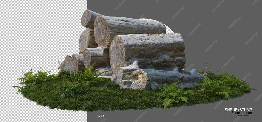 Stümpfe und steine in einem kleinen garten PremiumPSDDatei