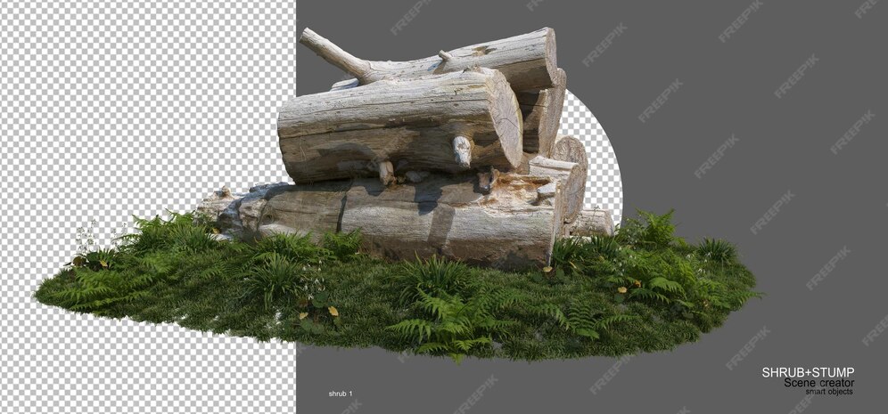 Stümpfe und steine in einem kleinen garten PremiumPSDDatei