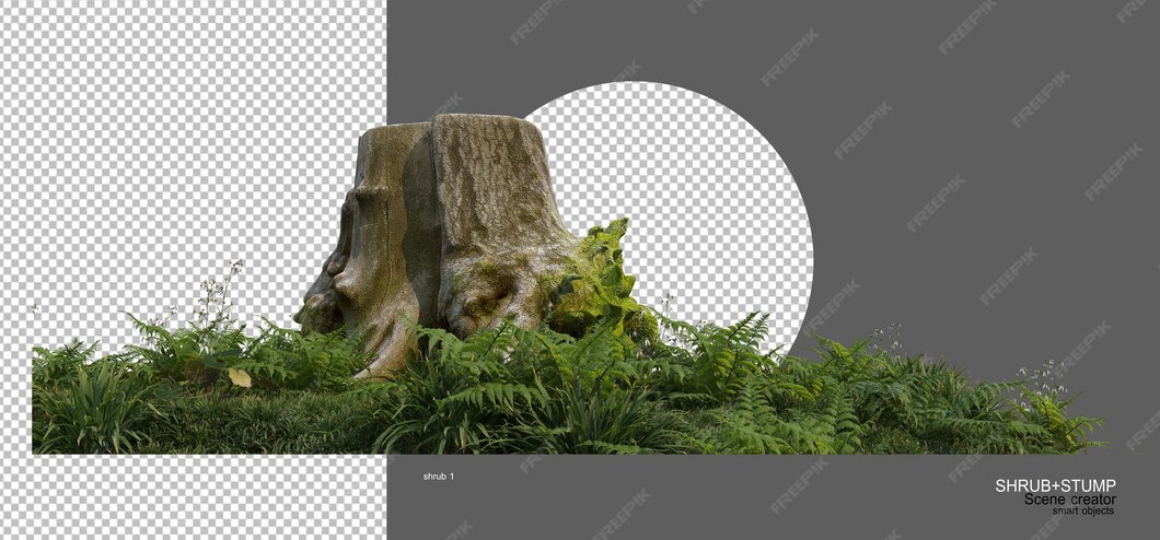 Stümpfe und steine in einem kleinen garten PremiumPSDDatei