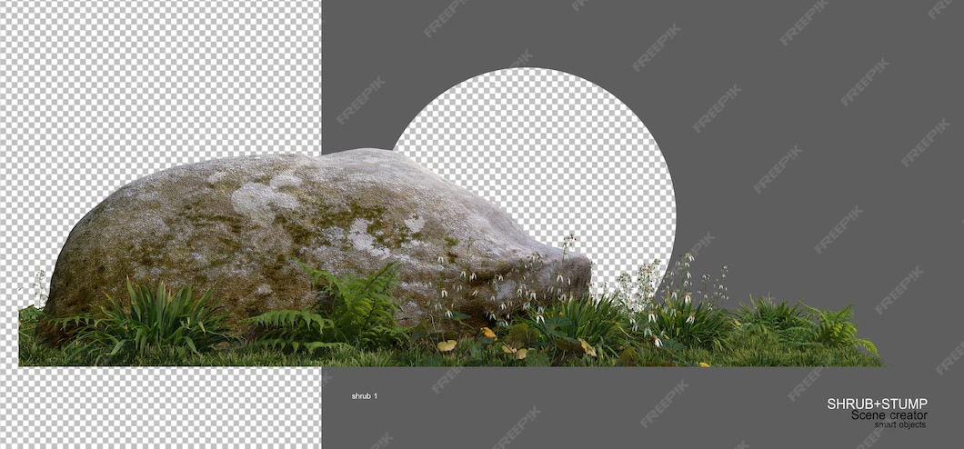 Stümpfe und steine in einem kleinen garten PremiumPSDDatei