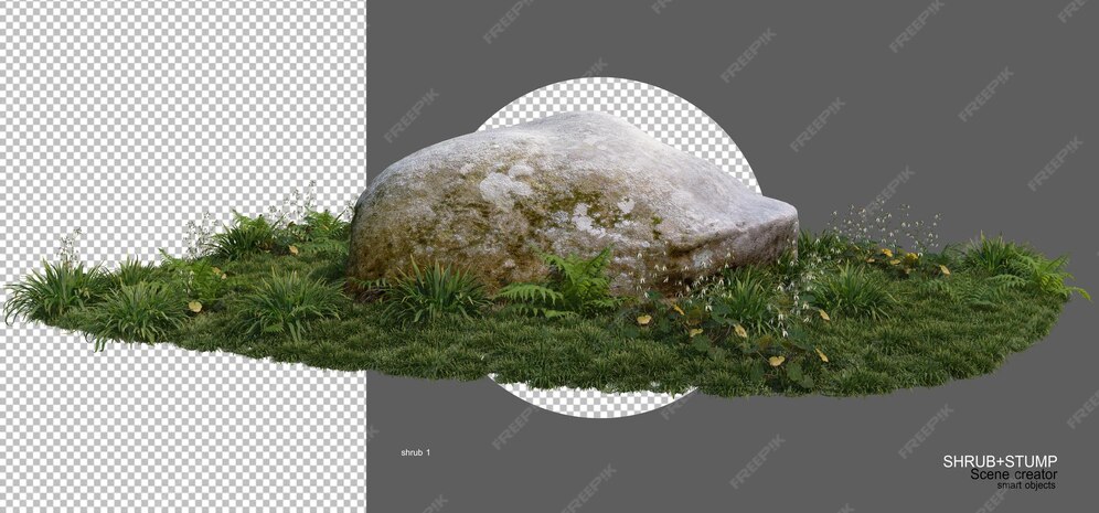 Stümpfe und steine in einem kleinen garten PremiumPSDDatei