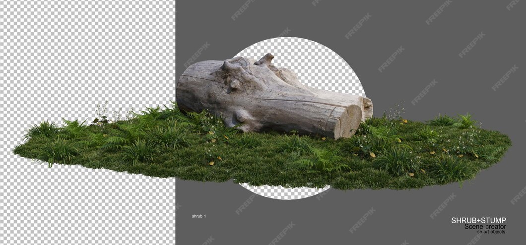 Stümpfe und steine in einem kleinen garten PremiumPSDDatei