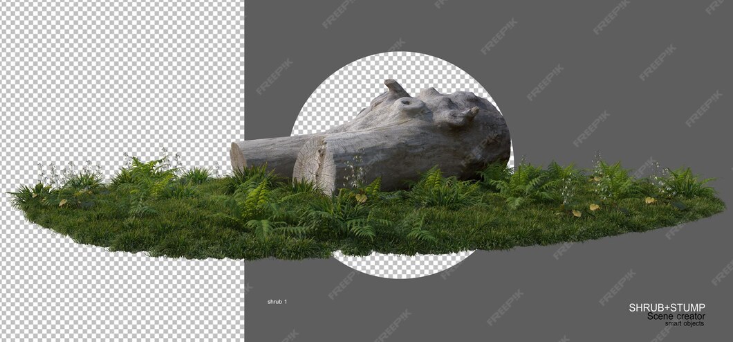 Stümpfe und steine in einem kleinen garten PremiumPSDDatei