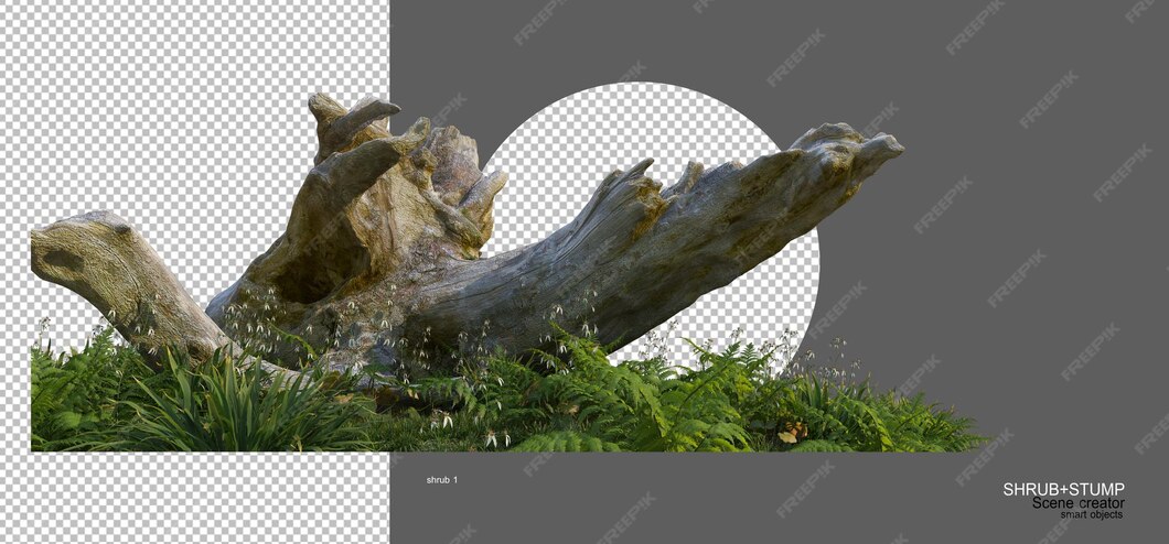 Stümpfe und steine in einem kleinen garten PremiumPSDDatei