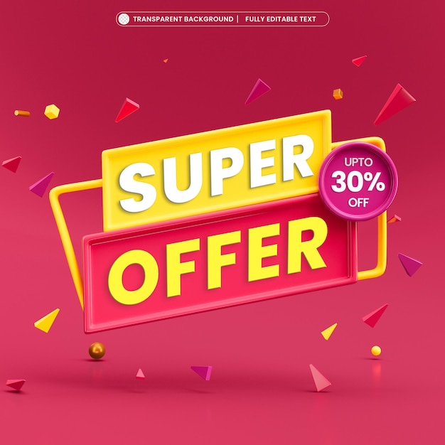 Superangebot mit bearbeitbarem text 3d-banner