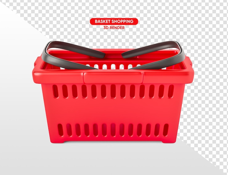 Kostenlose PSD supermarktkorb rot 3d rendern realistisch auf transparentem hintergrund