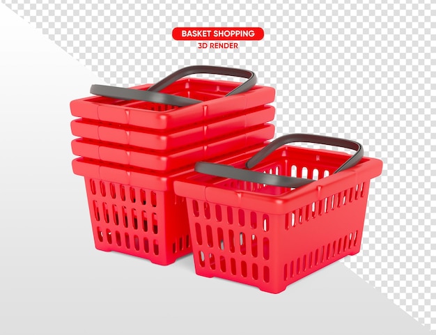 Kostenlose PSD supermarktkorb rot 3d rendern realistisch auf transparentem hintergrund