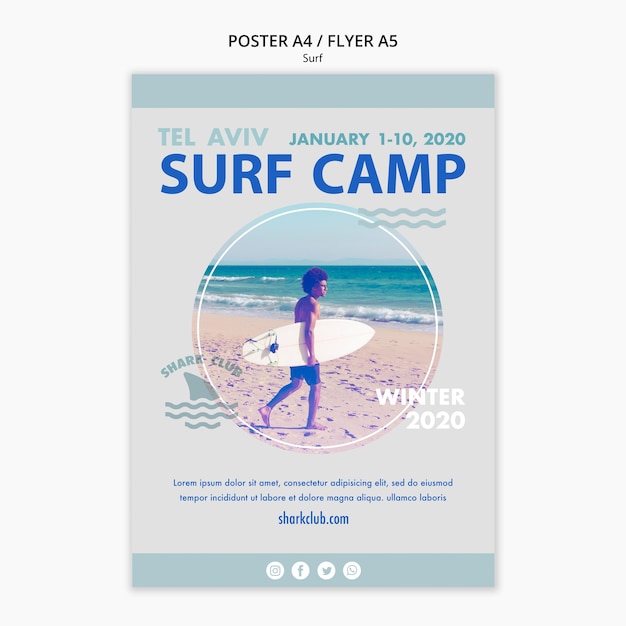 Kostenlose PSD surf poster vorlage thema