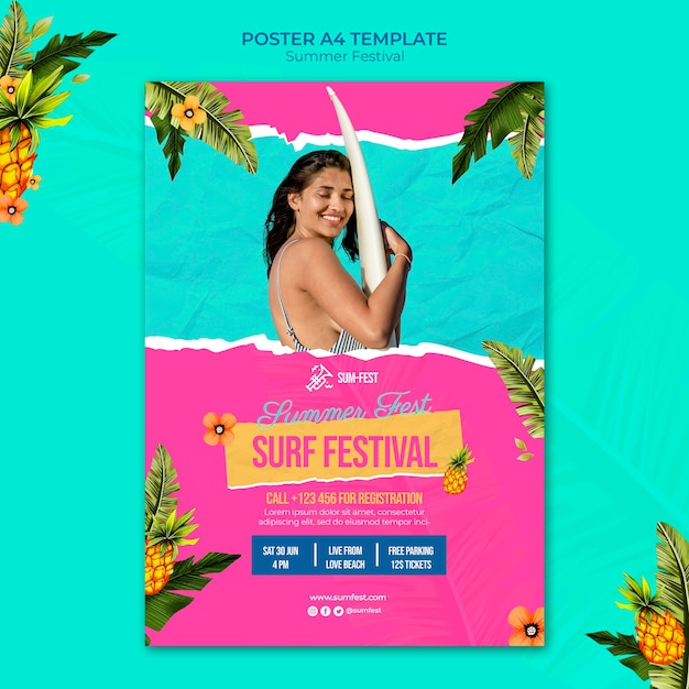 Kostenlose PSD surffestival-plakatvorlage