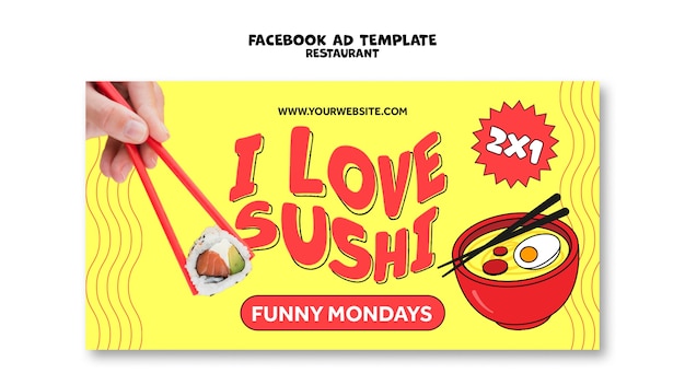 Kostenlose PSD sushi-facebook-anzeigenvorlage im flachen design