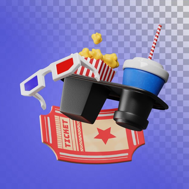 Symbole zum Ansehen von Filmen im Kino. 3D-Darstellung