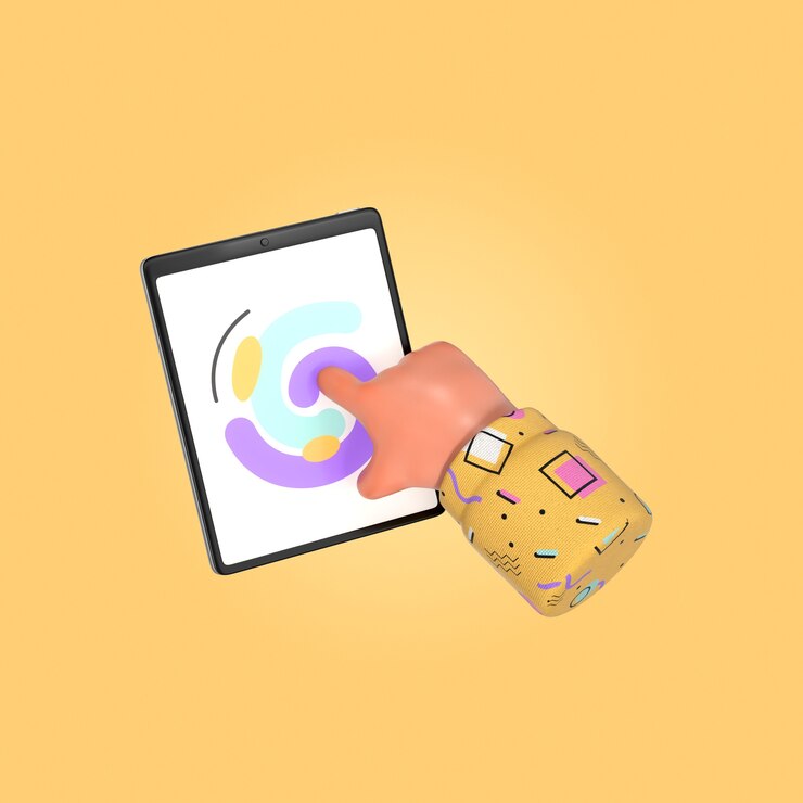 Kostenlose PSD tablet und hand interagieren mit dem touchscreen