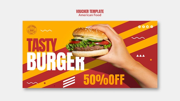 Kostenlose PSD tasty burger american food gutschein vorlage