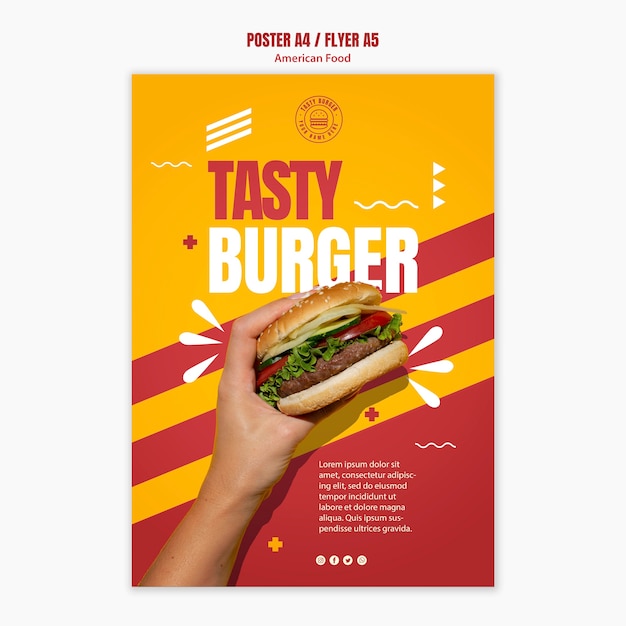 Tasty cheeseburger american food poster vorlage