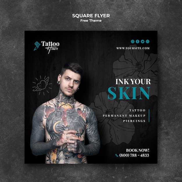 Kostenlose PSD tattoo modell quadratische flyer vorlage