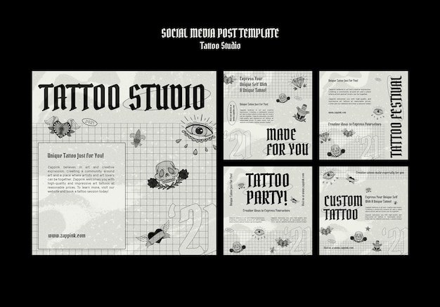 Kostenlose PSD tattoo studio social media posts designvorlage